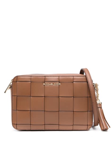 michael kors ginny crossbody bag|Ginny Medium Woven Leather Crossbody Bag .